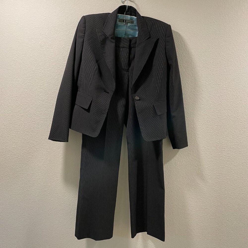 ANNE KLEIN Pantsuit, Black Pinstripe - 2P